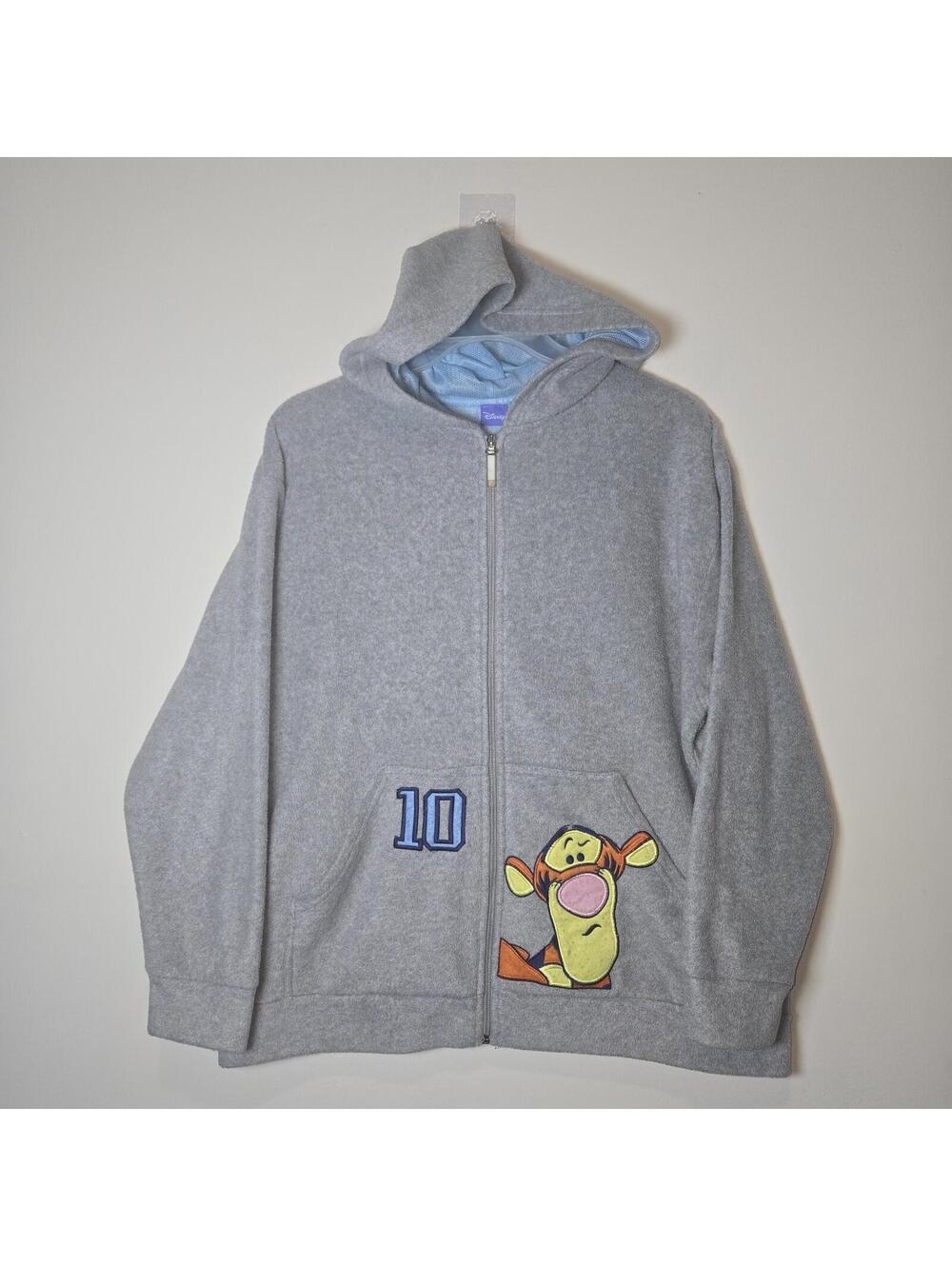 VTG Disney Winnie The Pooh TIGGER Fleece Jacket Hoodie Women's L Gray Full Zip